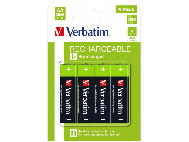 Verbatim Akku NiMH, Mignon, AA, HR06, 1.2V/2500mAh - Blister (4-Pack)