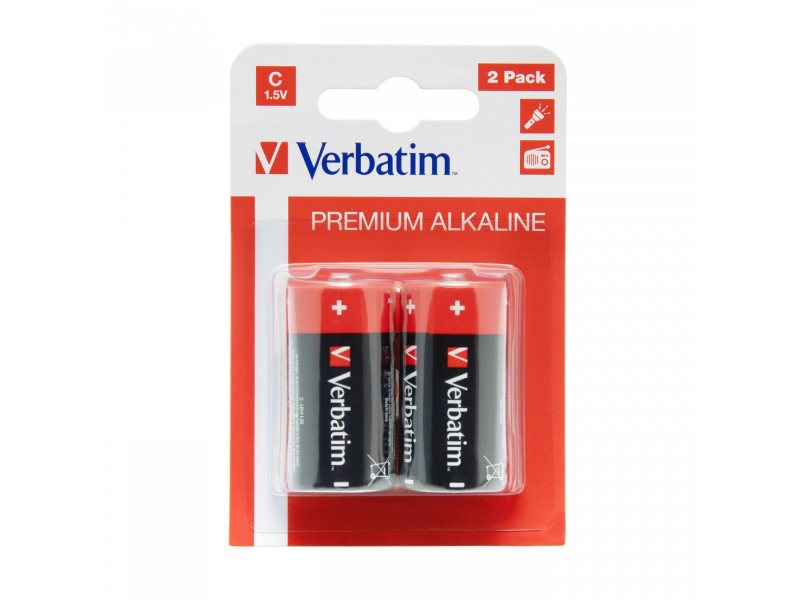 Verbatim Batterie Alkaline, Baby, C, LR14, 1.5V - Premium, Blister (2-Pack)