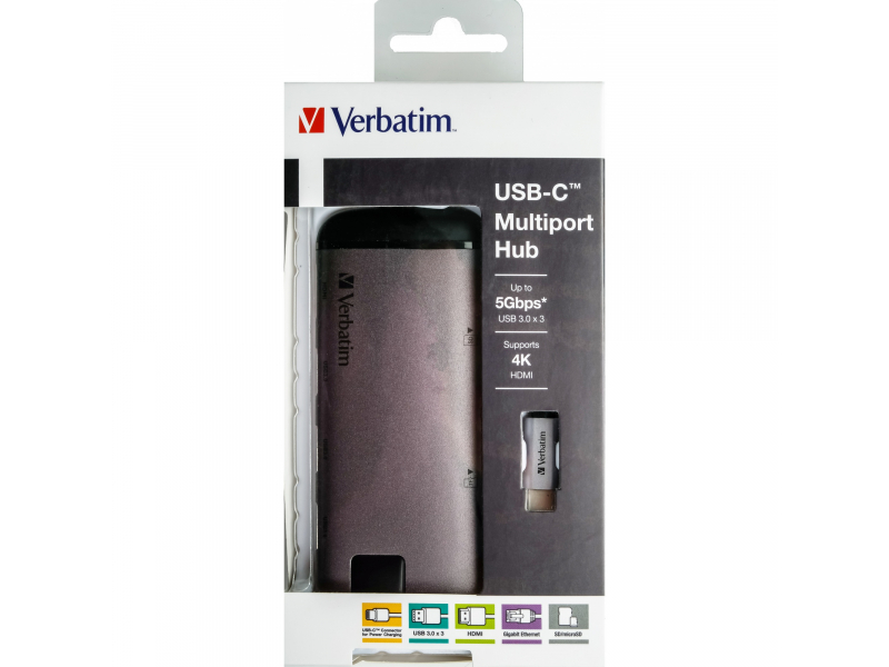 Verbatim USB-C Hub, 3x USB 3.0, HDMI , Gigabit , SDHC/microSDHC inkl. USB