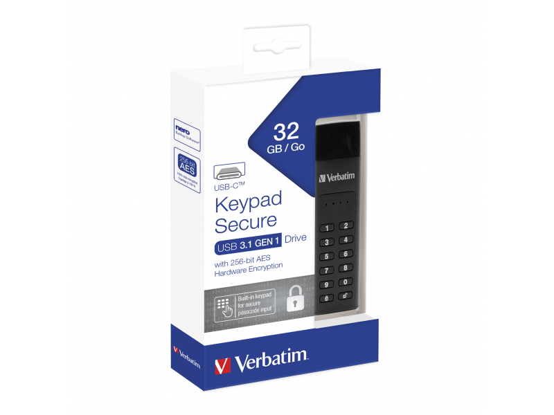 Verbatim USB 3.1 Stick 32GB, Typ C, Secure, Keypad - Retail