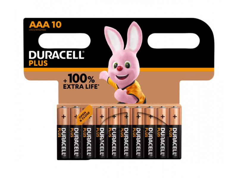 Duracell Batterie Alkaline, Micro, AAA, LR03, 1.5V  Plus,Blister (10-Pack)