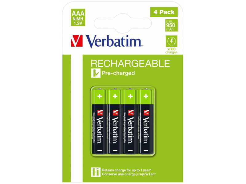 Verbatim Akku NiMH, Micro, AAA, HR03, 1.2V/1000mAh Blister (4-Pack)