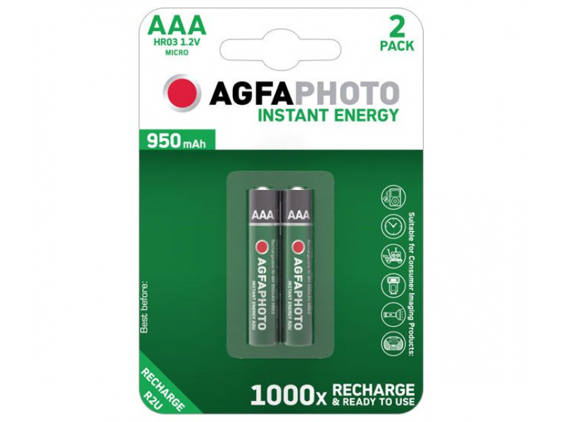 AGFAPHOTO Akku NiMH, Micro, AAA, HR03, 1.2V/950mAh,Retail Blister (2-Pack)