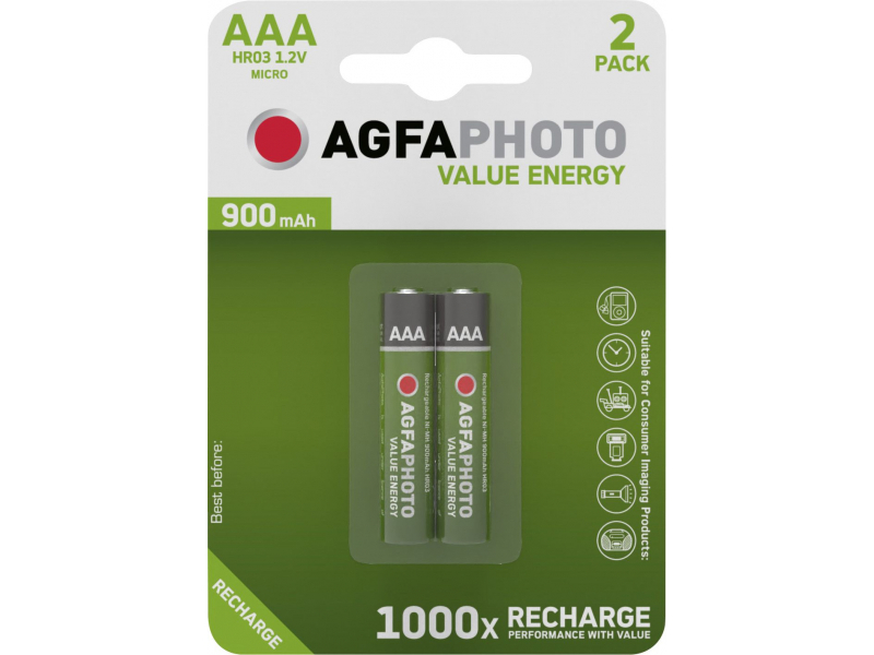 AGFAPHOTO Akku NiMH, Micro, AAA, HR03, 1.2V/900mAh - Blister (4-Pack)