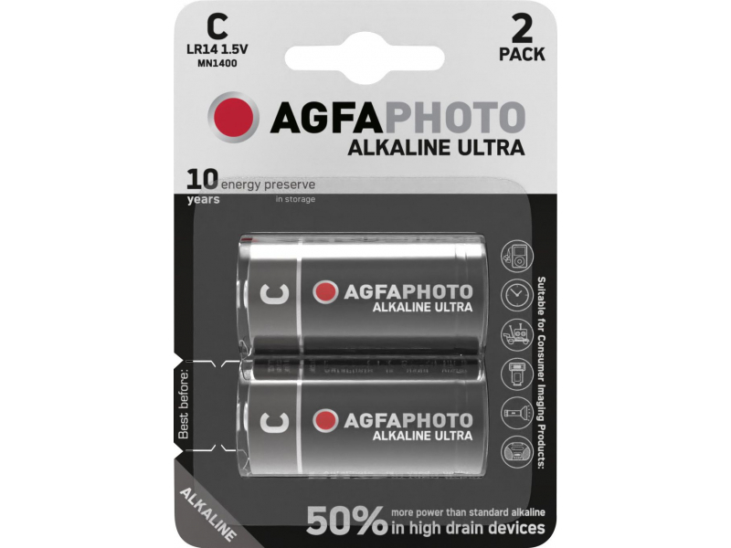 AGFAPHOTO Batterie Alkaline, Baby, C, LR14, 1.5V, Blister (2-Pack)