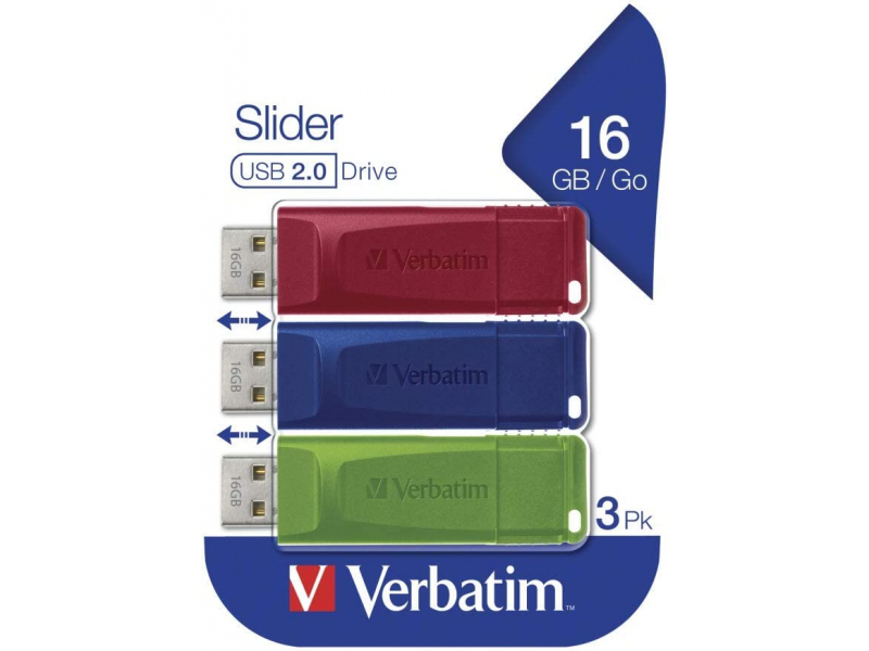 Verbatim Slider - USB-Stick -16 GB Blau - Grün - Rot 49326