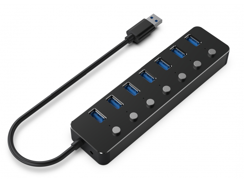 Gembird 7-port USB 3.1 Gen 1 HUB with switches juodas UHB-U3P7P-01