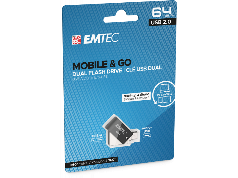 USB FlashDrive 64GB Emtec Mobile & Go Dual USB2.0 - microUSB T260