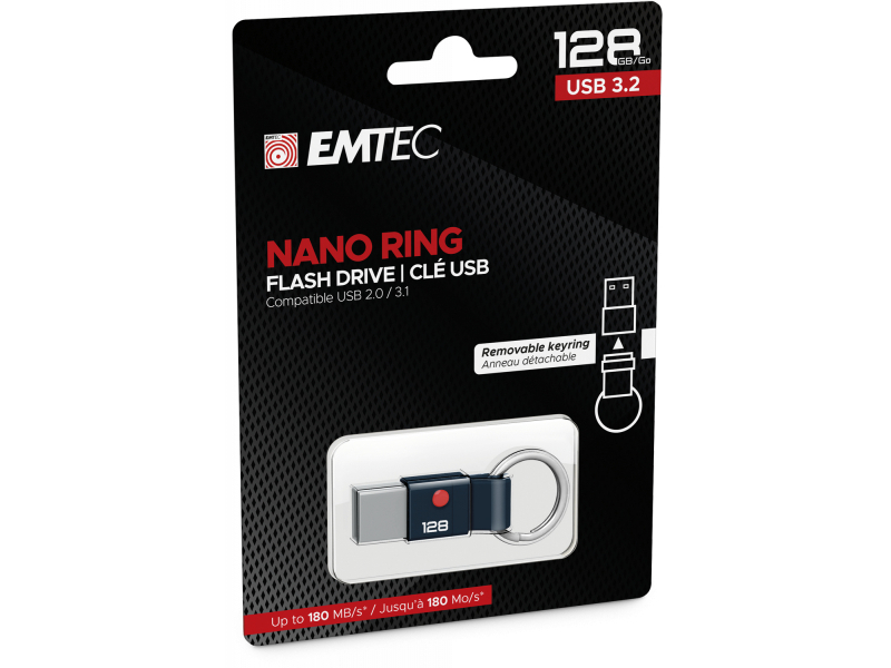 USB FlashDrive 128GB Emtec Nano Ring T100 USB 3.2 (180MB/s)