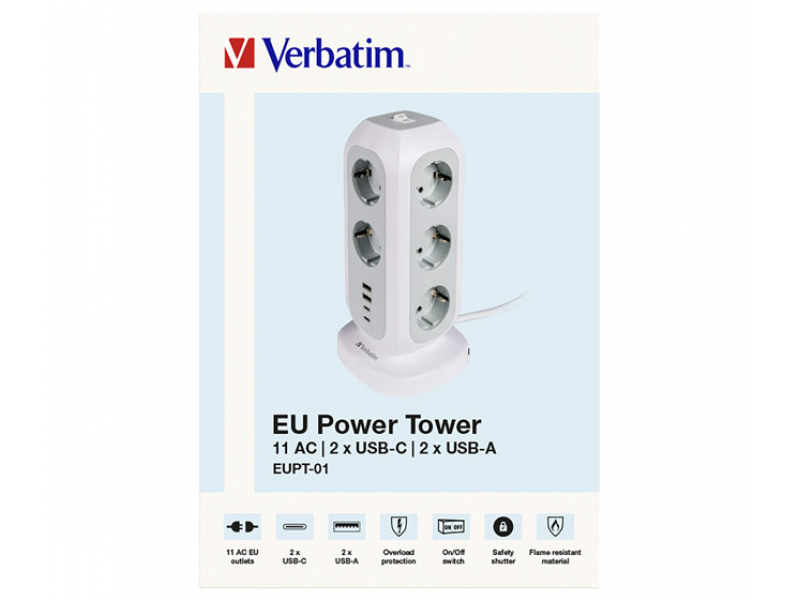 Verbatim EU Power Tower 11 AC with 2 x USB-C 2 USB-A 49547