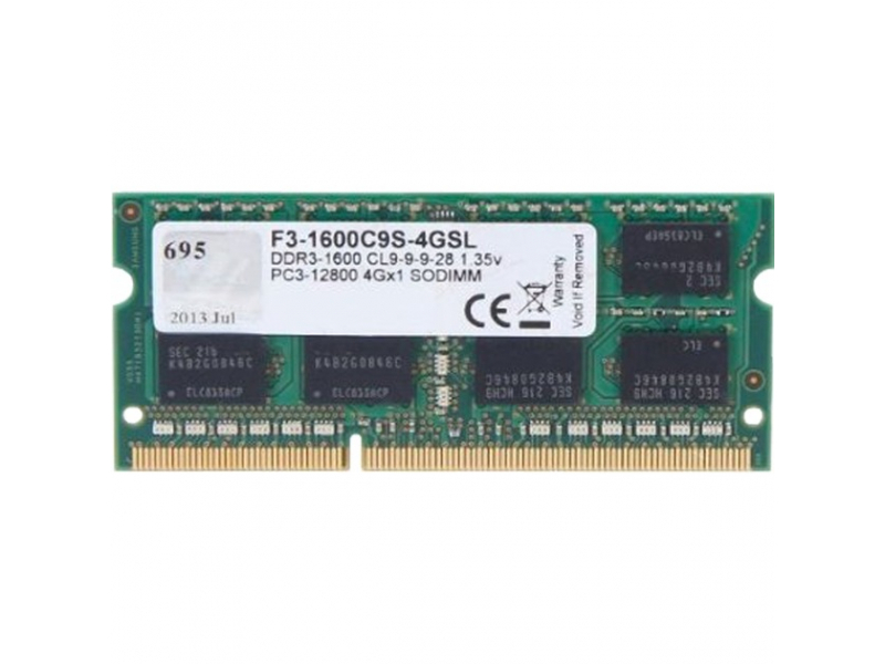 G.Skill DDR3 4GB (1x4GB) 1600MHz 204-Pin SO DIMM F3-1600C9S-4GSL