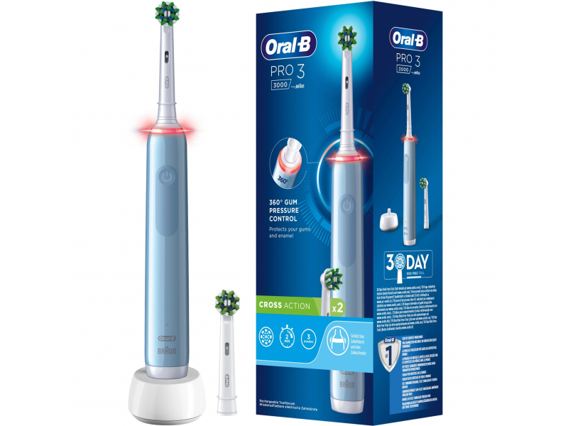 Oral-B PRO 3 3000 with 2 CrossAction Brush Heads Blue 759752