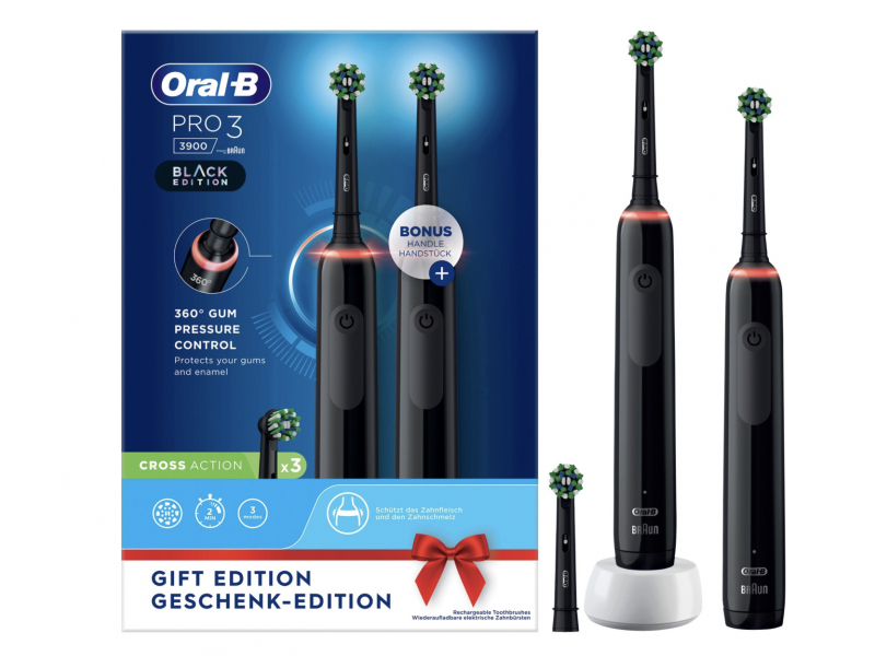 Oral-B Pro 3 3900 Elektrische Zahnbürste inkl. 2 Handstück Black 760215