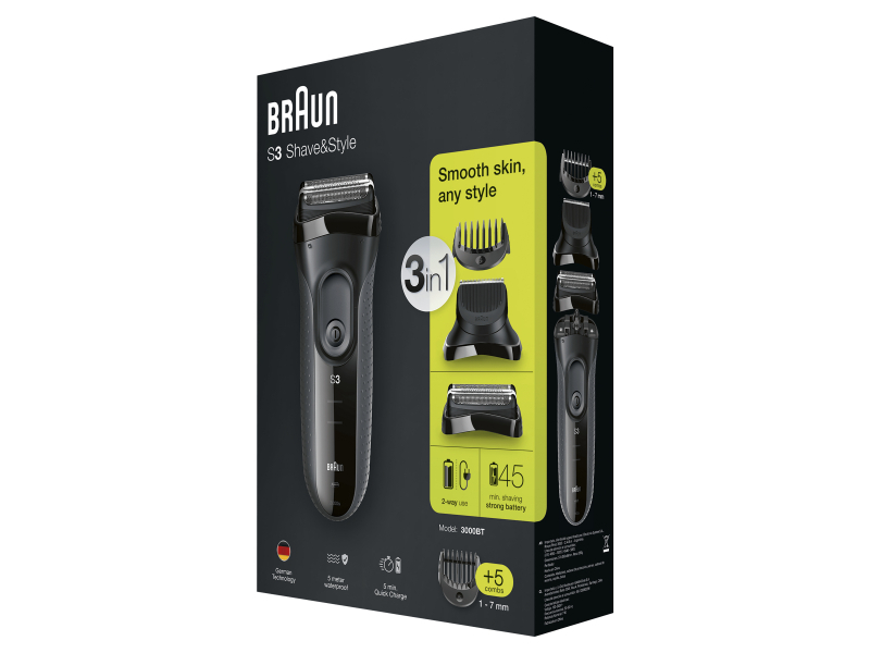 Braun Series 3 Shave & Style Nass und Trockenrasierer 3000BT Grau 835265