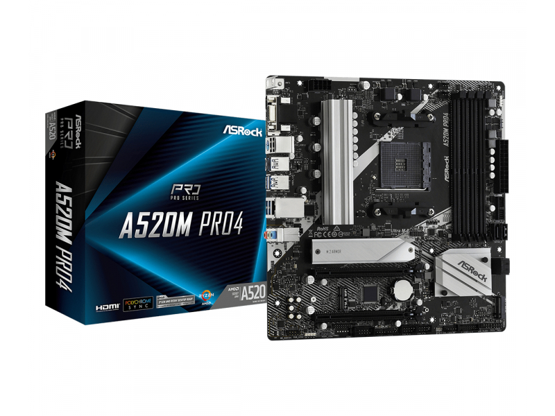 ASRock A520M Pro4 AMD AM4 Mainboard 90-MXBDU0-A0UAYZ