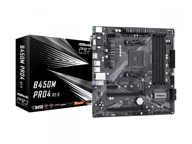 ASRock B450M Pro4 R2.0 AM4 AMD Mainboard 90-MXBEG0-A0UAYZ